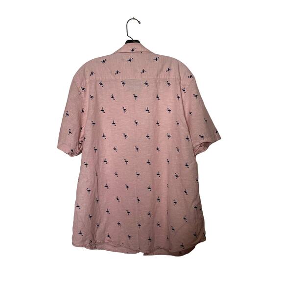 Tenth + Ocean Flamingo Print Linen Blend Shirt Men's Size M Pink Button Front - Picture 2 of 6